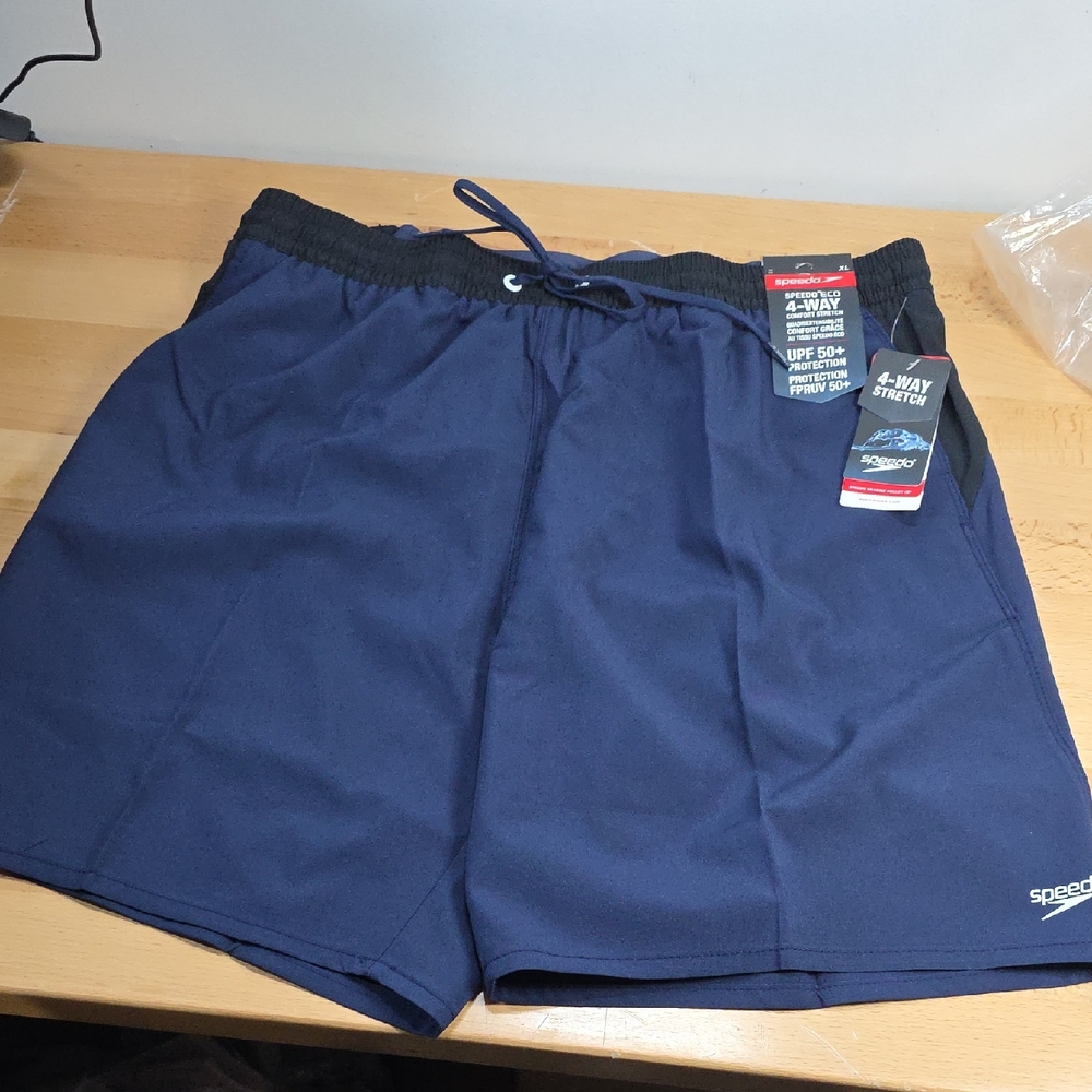 Speedo Blue Swim Trunks with Black Waistband